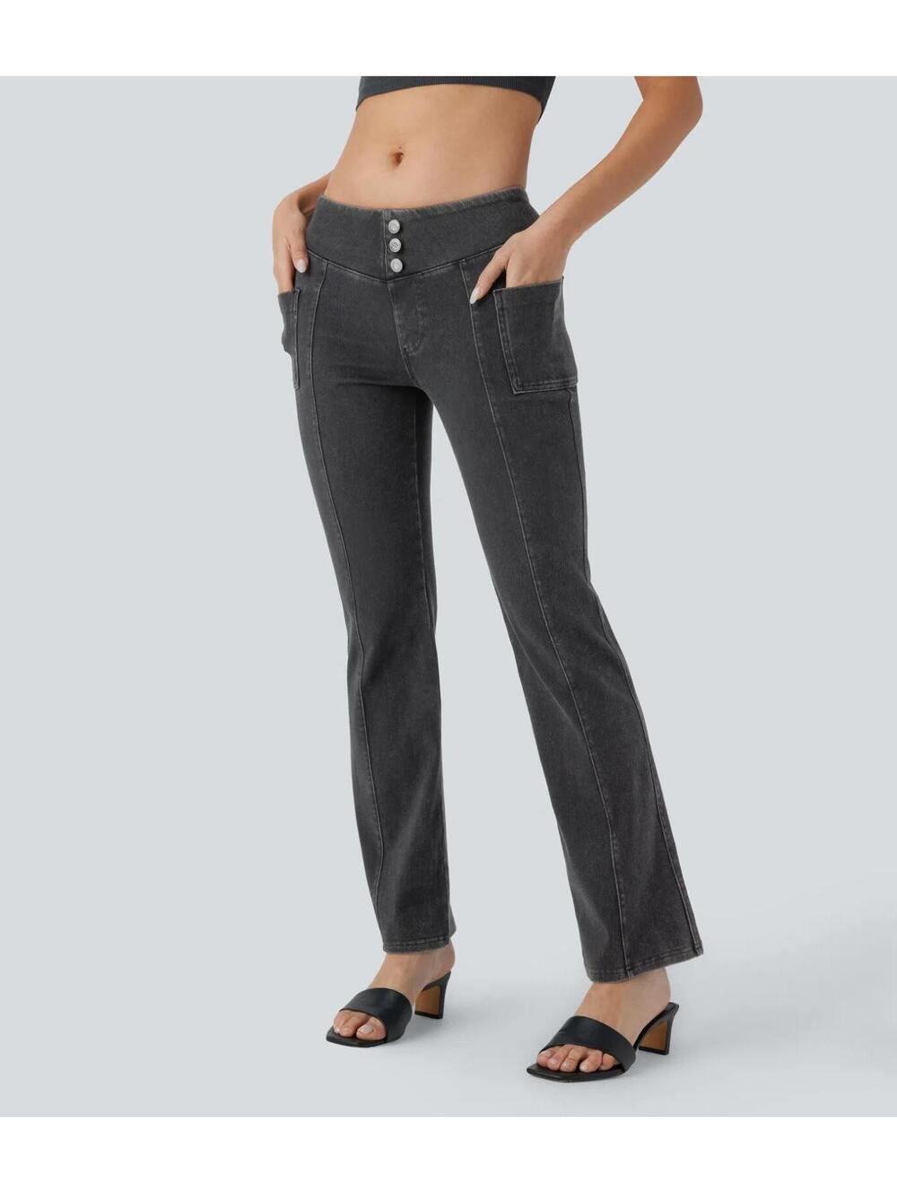 Halara Flex Mid Rise Decorative Pocket Denim Casual Bootcut Leggings XL Reg